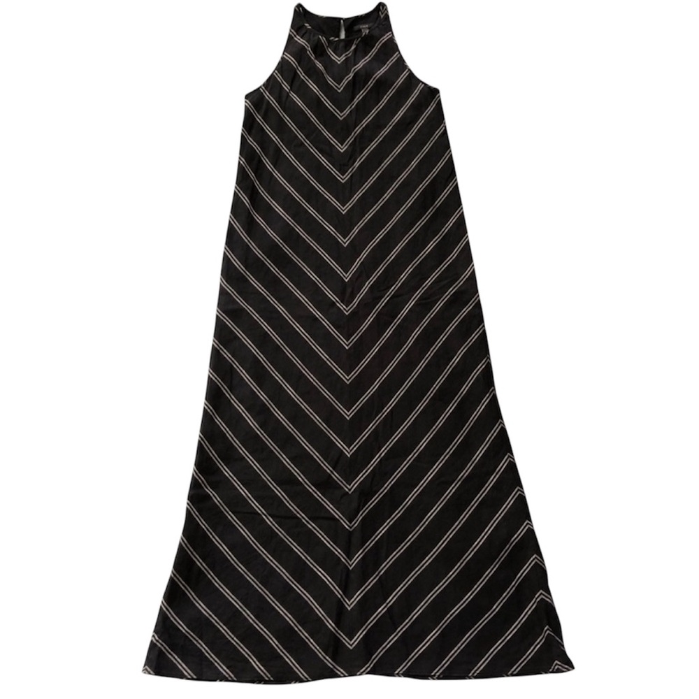 J. Crew 100% Linen Maxi Dress Chevron Black with Gray Sleeveless Women’s Size 2